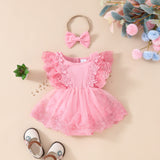 2024 Summer Baby Girl Sweet Sleeveless Lace Triangle Rompers Mesh Lace Flower Dress 0 - Tophatter Daily Deals