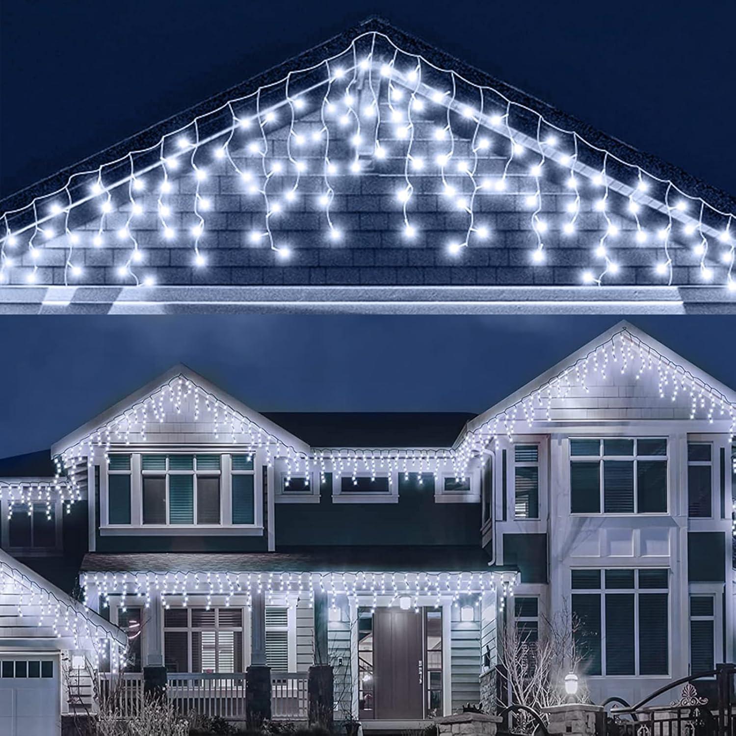 House Exterior Christmas Lights - 29.5ft/9m 240 LED Outdoor Fairy Lights Icicle Lights With 8 Modes For Window, Roof, Garden, Wall, Gazebo Christmas - Tophatter Daily Deals