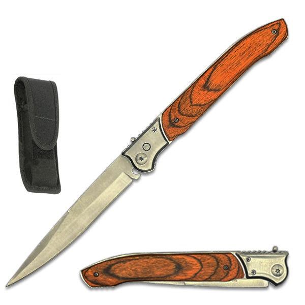 12 Inch Large Heritage Automatic Pakkawood Pocket Knife with Slide Safety Lock - TOPHATTER'S ARMORY DEALS Collectible Weapons - Tophatter Daily Deals