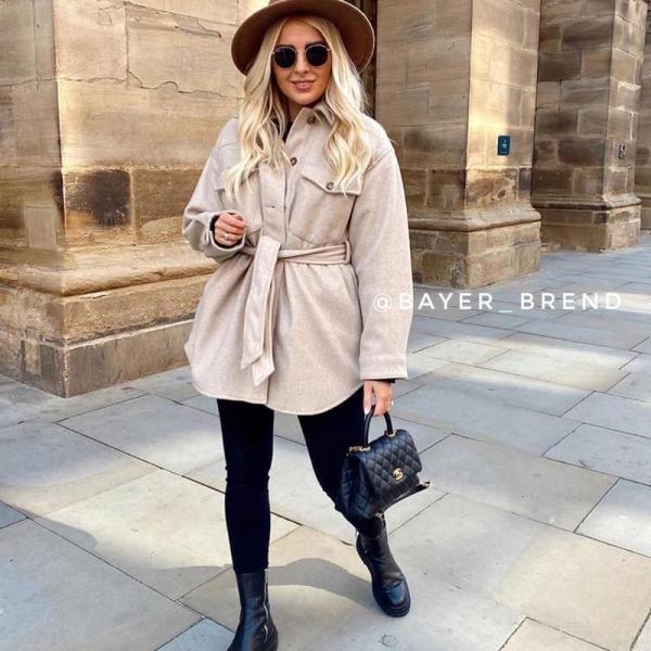 Turn Down Collar Jackets Fashion Tie Belt Waist Coats Women Elegant Pockets Jacket - Tophatter Daily Deals