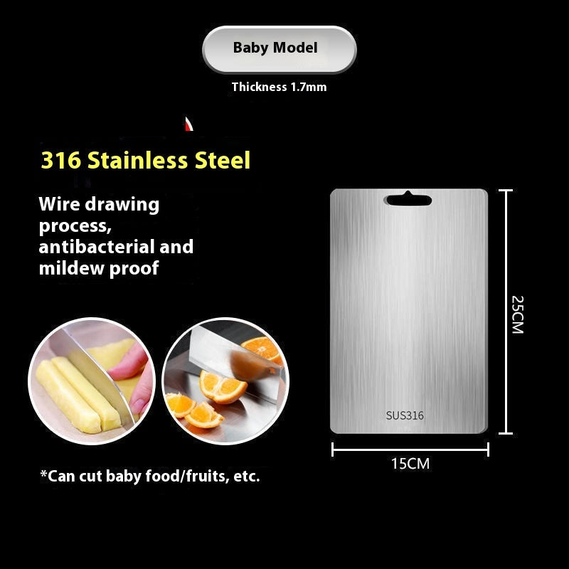 316 Stainless Steel Thickened Cutting Board Oversized Mildew-proof Household Kitchen Panel Small Cutting Board 25 X15cm Square 0 - Tophatter Daily Deals