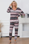 Printed V-Neck Top and Pants Lounge Set Loungewear Sets - Tophatter Daily Deals