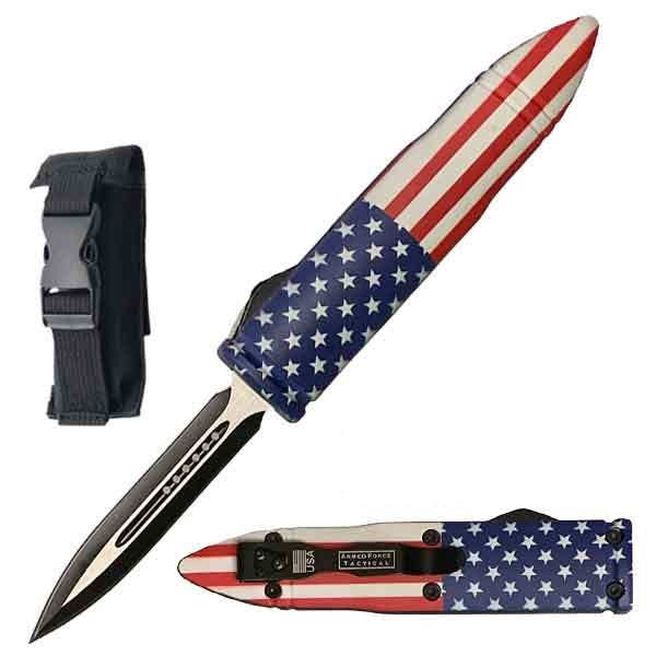 8.75" Bullet OTF Automatic Knife American Flag - Tophatter's Guns'N'Weapons Store Collectible Weapons - Tophatter Daily Deals