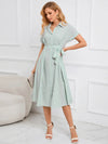 Striped Short Sleeve Tie Waist Midi Dress Casual Dresses - Tophatter Daily Deals