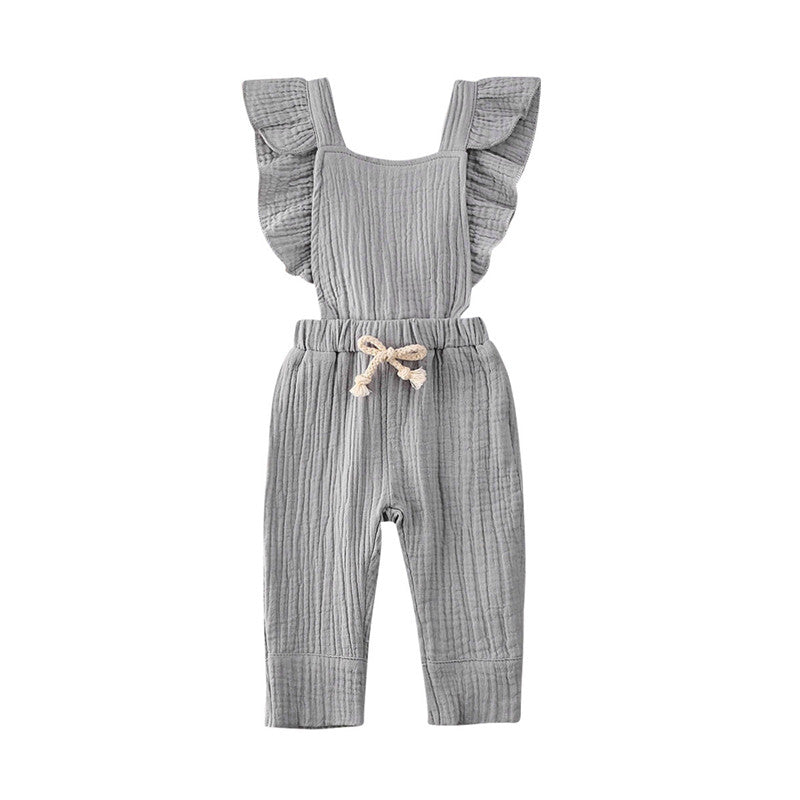 Bubble cotton pleated flying sleeve suspenders Grey 0 - Tophatter Daily Deals