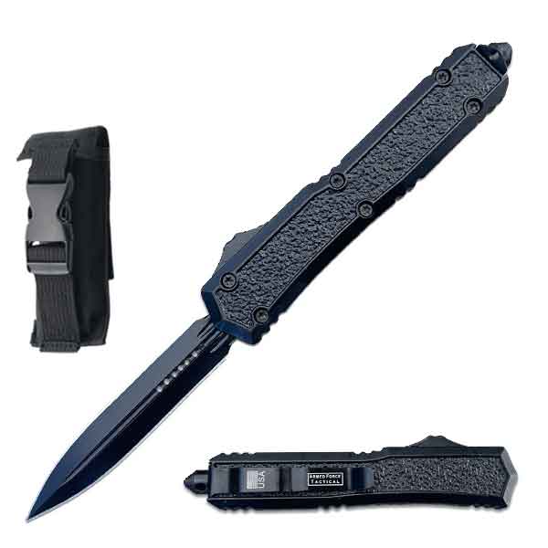 9" Black Military Riot Dual Action Out Of The Front OTF Knife - TOPHATTER'S ARMORY DEALS Collectible Weapons - Tophatter Daily Deals