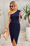 Ruched One-Shoulder Tulip Hem Dress Navy Cocktail Dresses - Tophatter Daily Deals