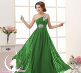2021 speed selling wedding bridesmaid dress, banquet evening dress, single shoulder dinner party host, evening dress, banquet dress girl Green 0 - Tophatter Daily Deals