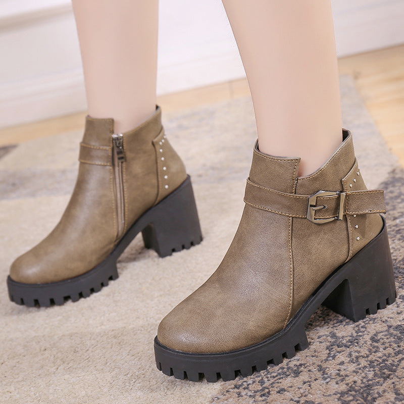 Belt Buckle Non-slip Short Tube Women's Boots Waterproof Platform 0 - Tophatter Daily Deals