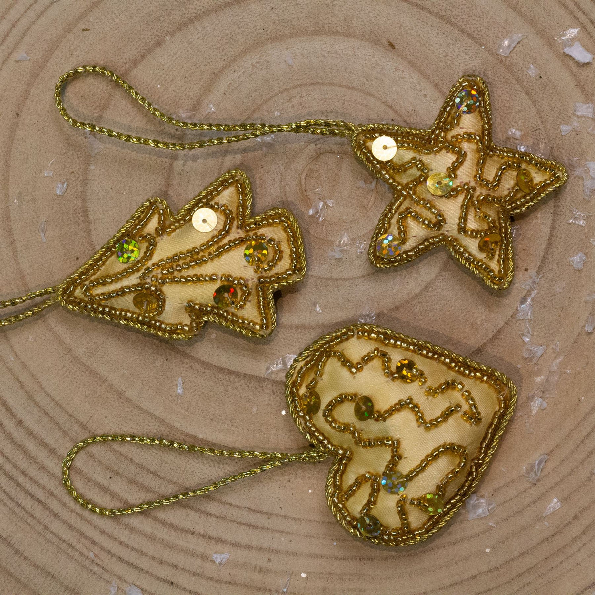 Set of 3 Christmas Tree Hanging Decorations | Gold Baubles Star Tree Heart Baubles - Tophatter Daily Deals