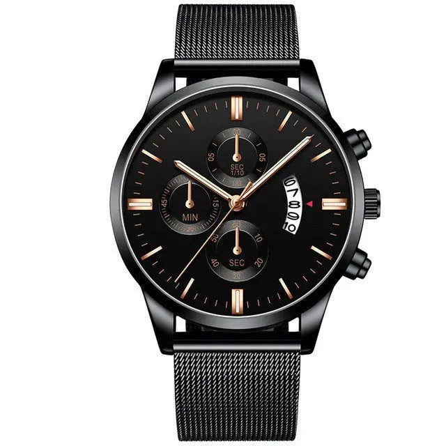 Mens Business Luxury Watches For Men Mesh Band Quartz Watch Black Rose Gold Watches - Tophatter Daily Deals