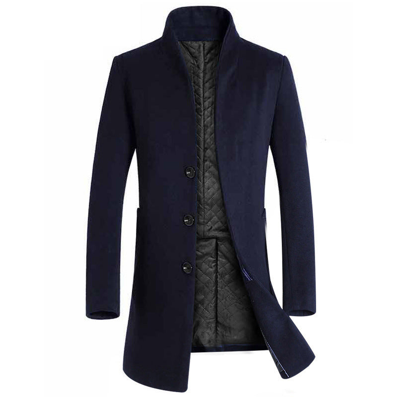 Warm Tailored Mens Wool Coat - Single Breasted Thigh, Winter 825 Navy 3D Changing Face Moving Picture Frame - Tophatter Daily Deals
