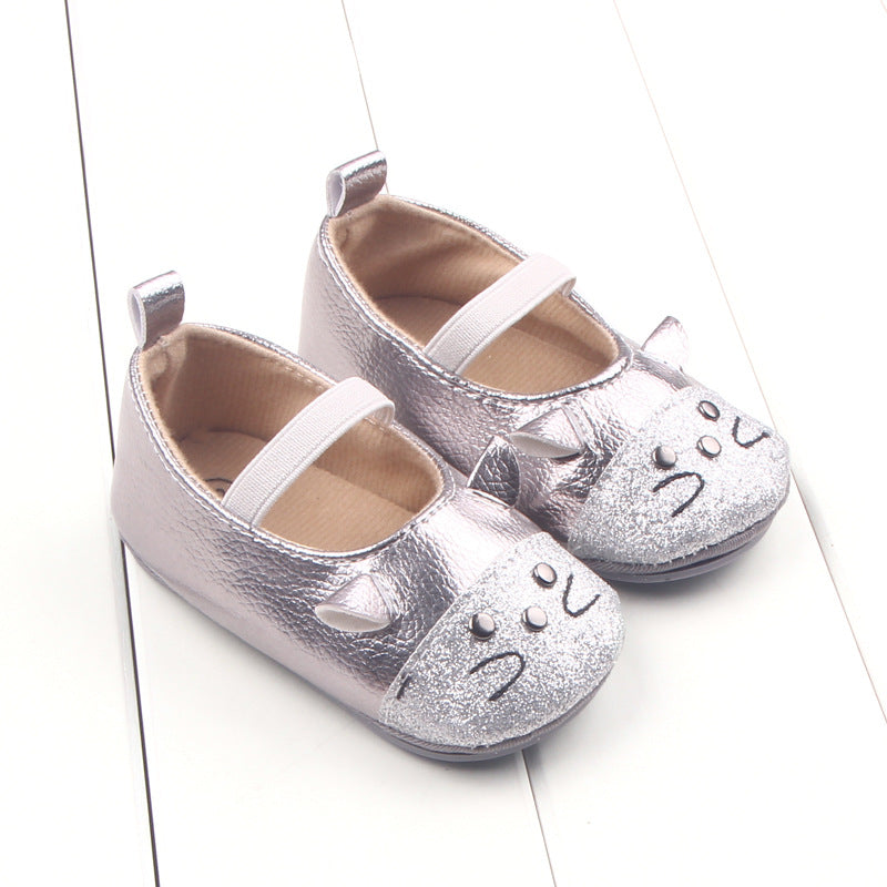 Bright leather little mouse baby shoes Silver 0 - Tophatter Daily Deals