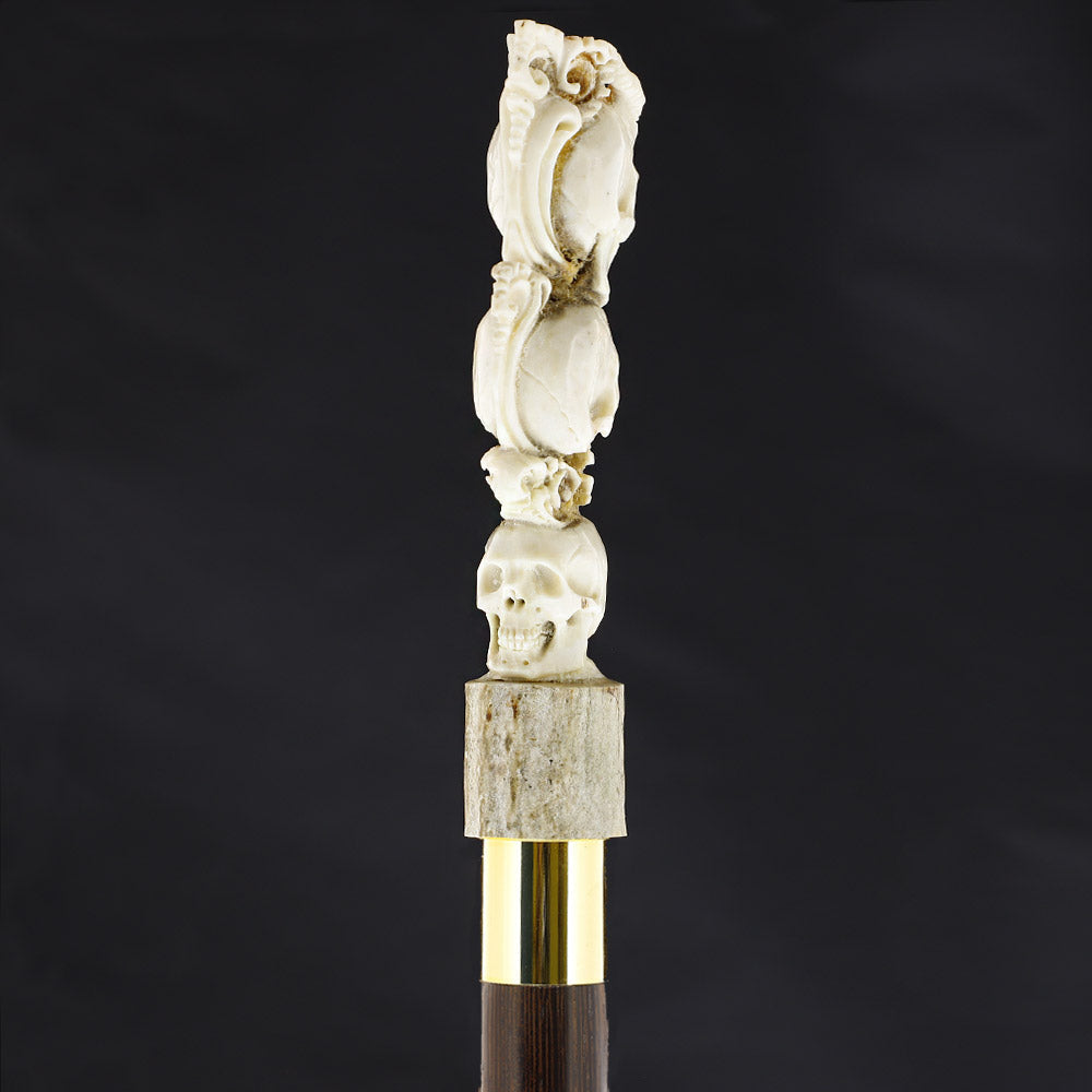Hear, Speak & See No Evil Bone Handle Walking Cane w/Custom Shaft and Collar Bone Handles - Tophatter Daily Deals