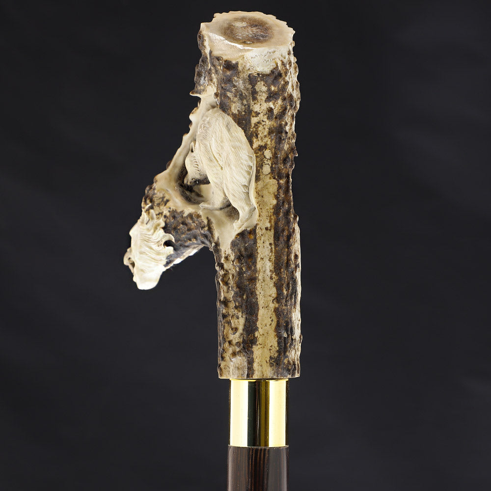 Lion Protects Bear Bone Handle Walking Cane w/Custom Shaft and Collar Bone Handles - Tophatter Daily Deals