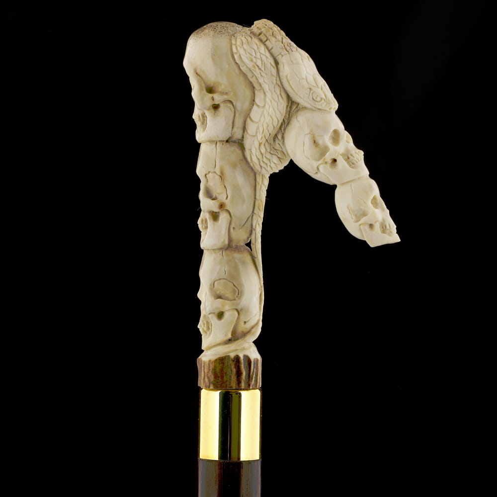Cycle of Life Skull/Snake Bone Handle Walking Cane w/Custom Shaft and Collar Bone Handles - Tophatter Daily Deals