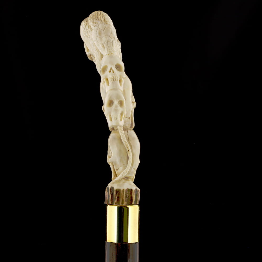 Cycle of Life Skull/Snake Bone Handle Walking Cane w/Custom Shaft and Collar Bone Handles - Tophatter Daily Deals