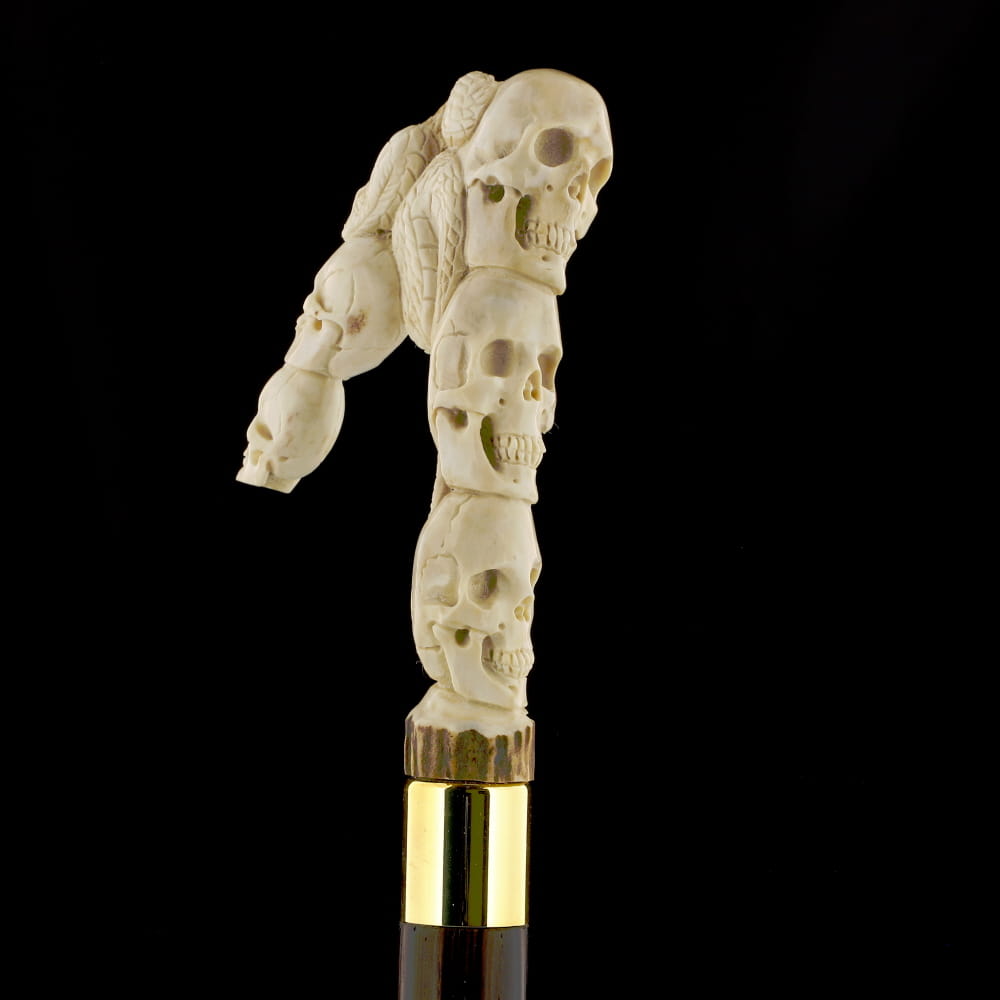 Cycle of Life Skull/Snake Bone Handle Walking Cane w/Custom Shaft and Collar Bone Handles - Tophatter Daily Deals