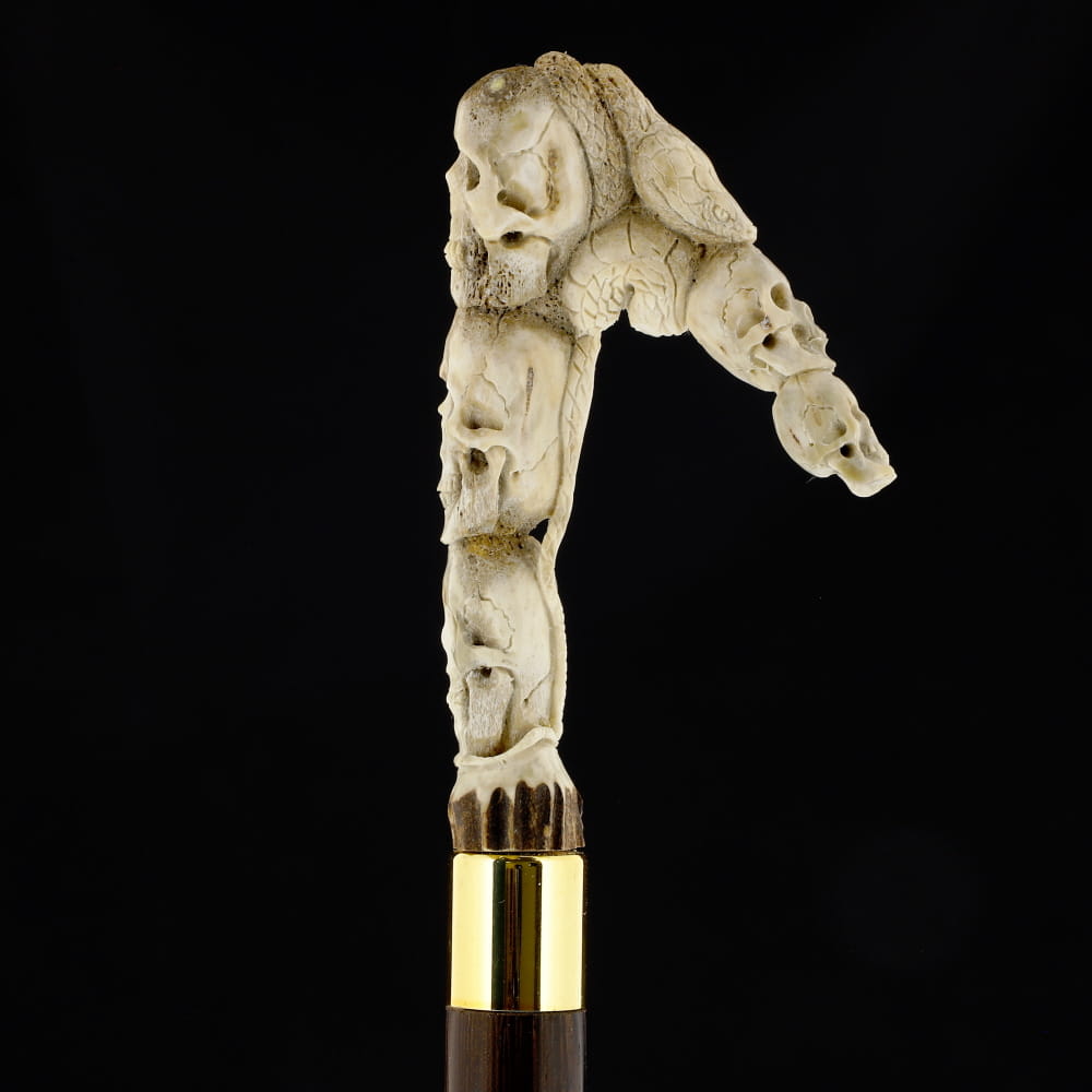 Cycle of Life Skull/Snake Bone Handle Walking Cane w/Custom Shaft and Collar Bone Handles - Tophatter Daily Deals