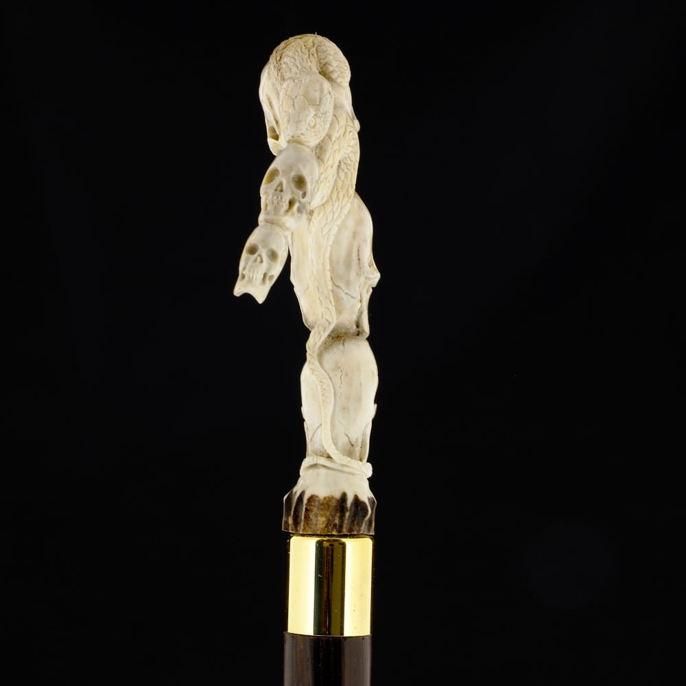 Cycle of Life Skull/Snake Bone Handle Walking Cane w/Custom Shaft and Collar Bone Handles - Tophatter Daily Deals