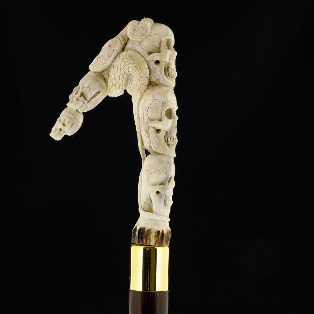 Cycle of Life Skull/Snake Bone Handle Walking Cane w/Custom Shaft and Collar Bone Handles - Tophatter Daily Deals