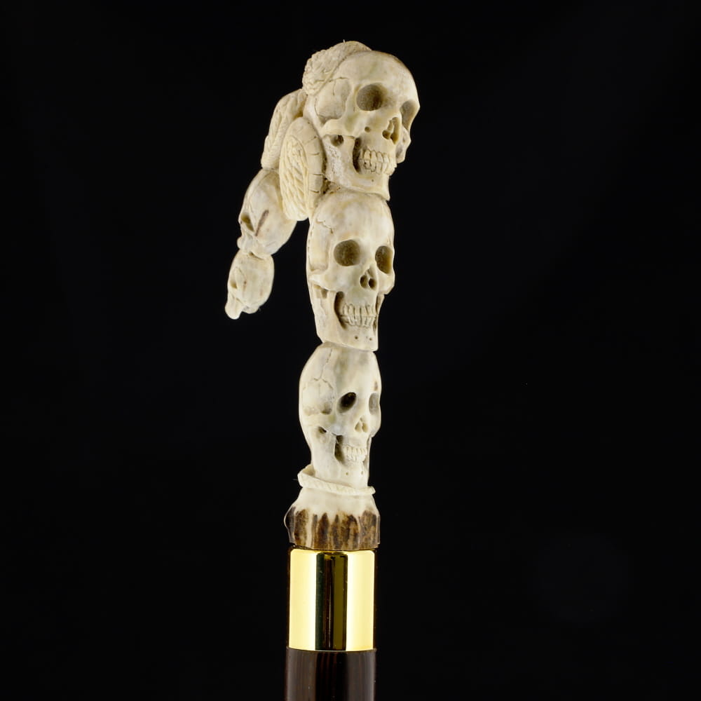 Cycle of Life Skull/Snake Bone Handle Walking Cane w/Custom Shaft and Collar Bone Handles - Tophatter Daily Deals