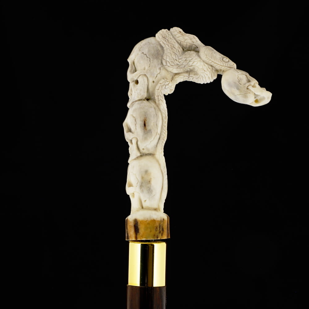 Carved Cycle of Life: Skull/Snake Bone Handle Cane - Limited Supply Bone Handles - Tophatter Daily Deals