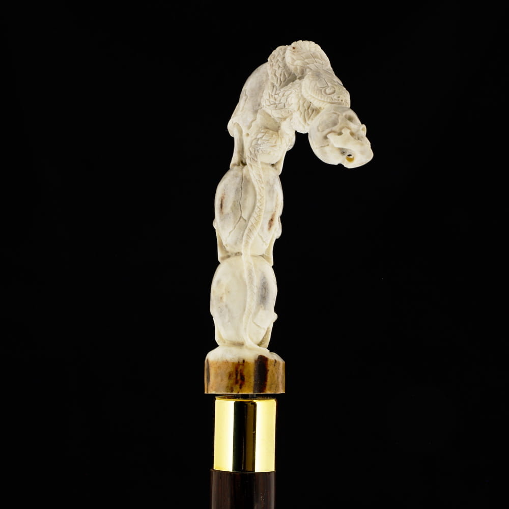 Carved Cycle of Life: Skull/Snake Bone Handle Cane - Limited Supply Bone Handles - Tophatter Daily Deals