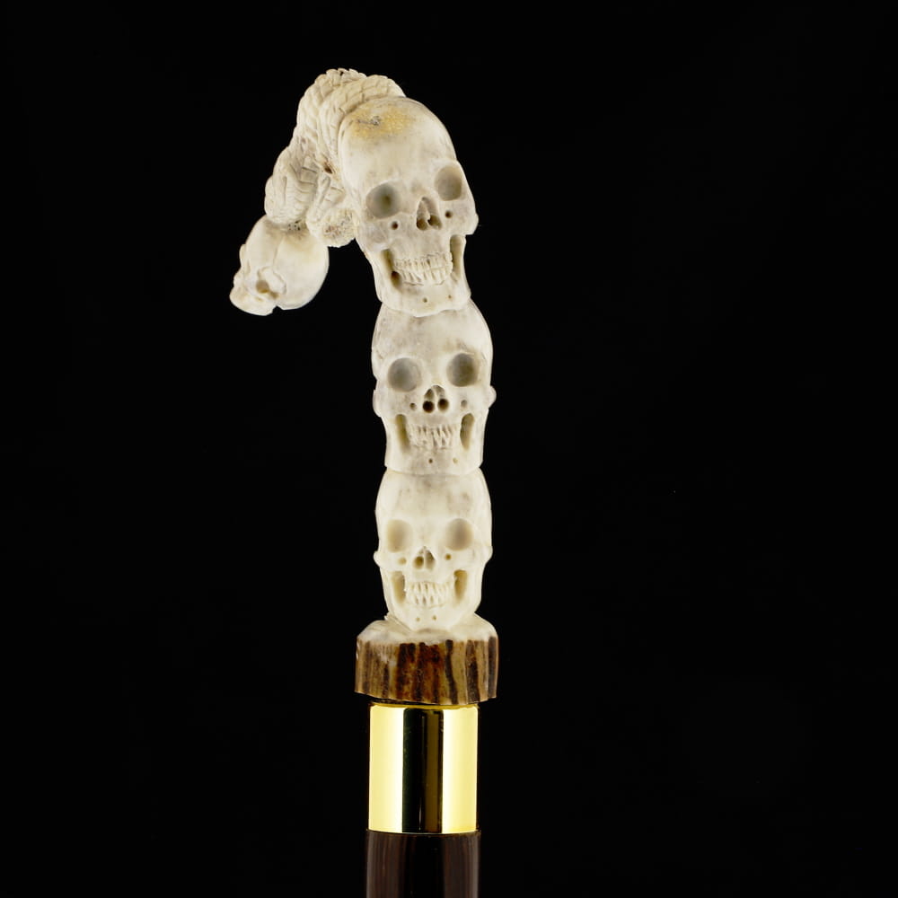 Carved Cycle of Life: Skull/Snake Bone Handle Cane - Limited Supply Bone Handles - Tophatter Daily Deals