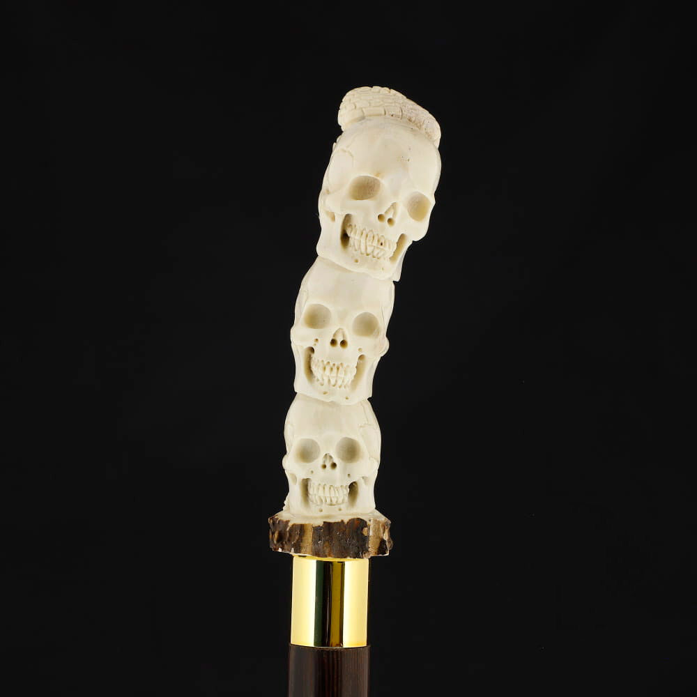 Carved Cycle of Life: Skull/Snake Bone Handle Cane - Limited Supply Bone Handles - Tophatter Daily Deals