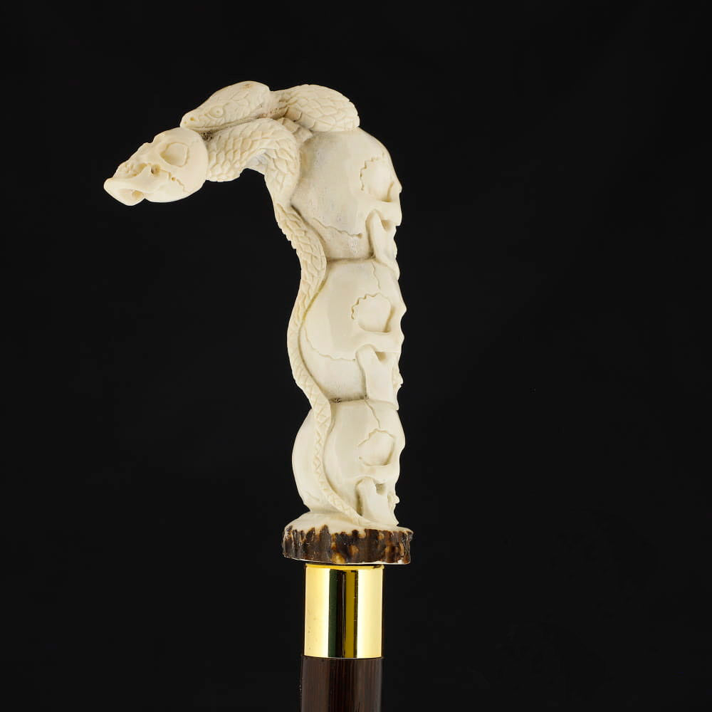 Carved Cycle of Life: Skull/Snake Bone Handle Cane - Limited Supply Bone Handles - Tophatter Daily Deals