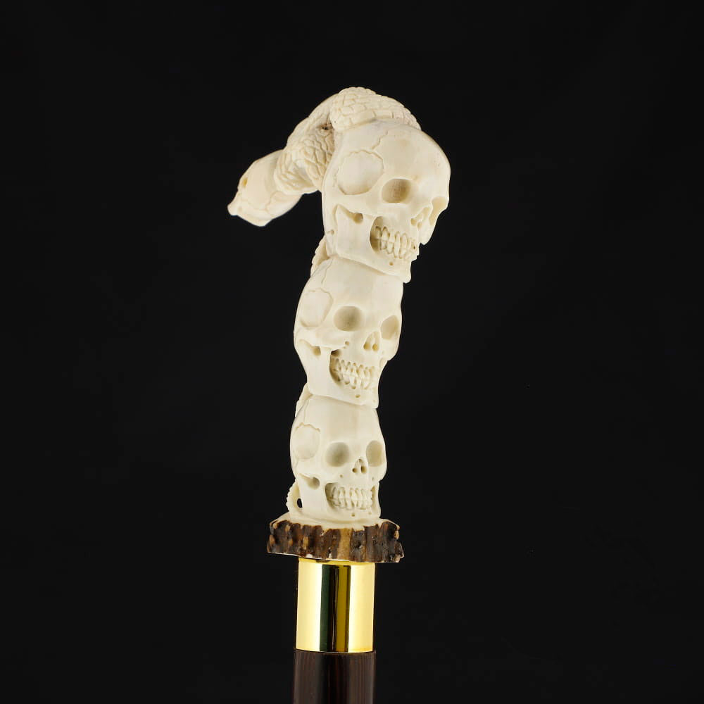 Carved Cycle of Life: Skull/Snake Bone Handle Cane - Limited Supply Bone Handles - Tophatter Daily Deals