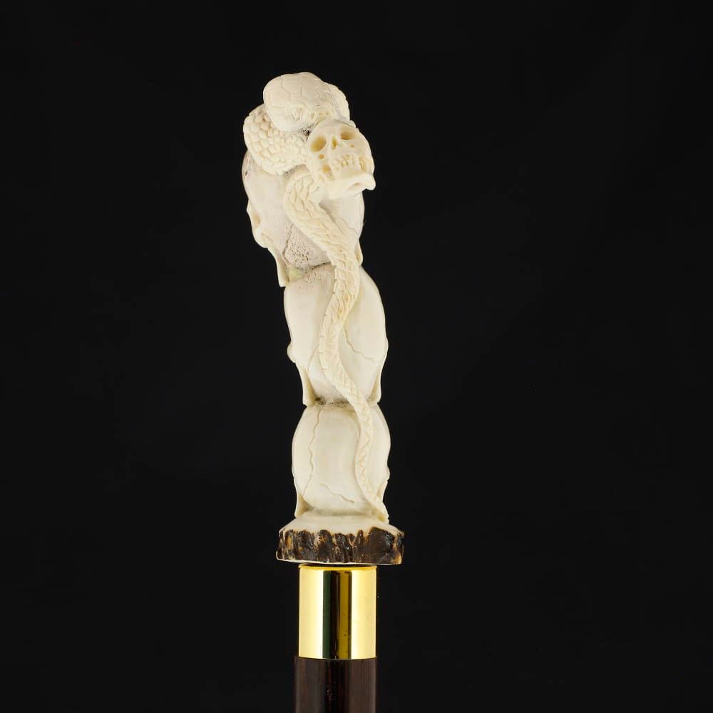 Carved Cycle of Life: Skull/Snake Bone Handle Cane - Limited Supply Bone Handles - Tophatter Daily Deals
