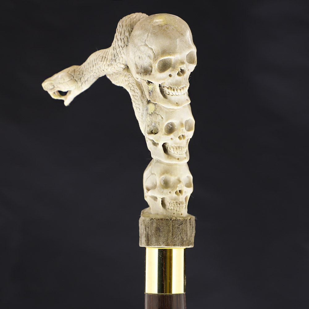 Cycle of Life Skull/Snake Bone Handle Walking Cane w/Custom Shaft and Collar Bone Handles - Tophatter Daily Deals