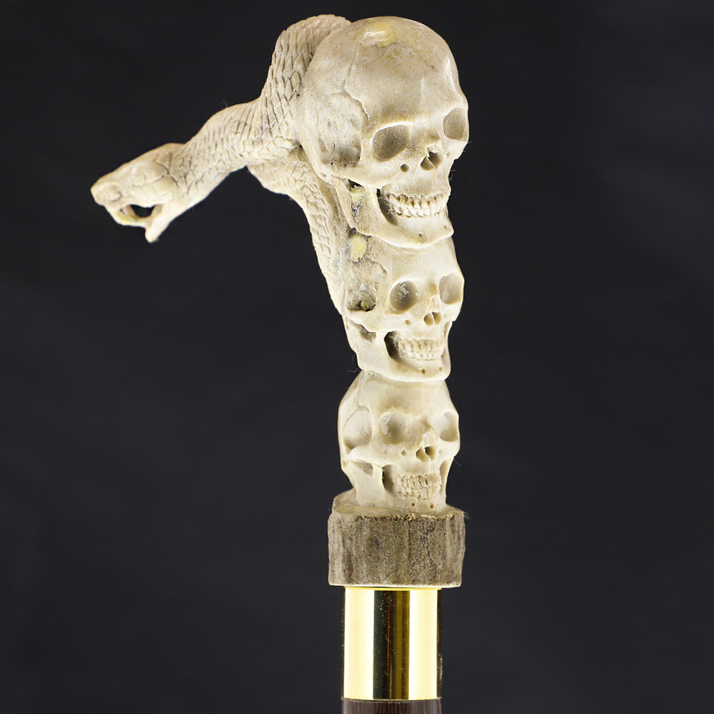 Cycle of Life Skull/Snake Bone Handle Walking Cane w/Custom Shaft and Collar Bone Handles - Tophatter Daily Deals