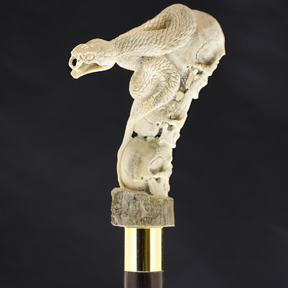 Cycle of Life Skull/Snake Bone Handle Walking Cane w/Custom Shaft and Collar Bone Handles - Tophatter Daily Deals