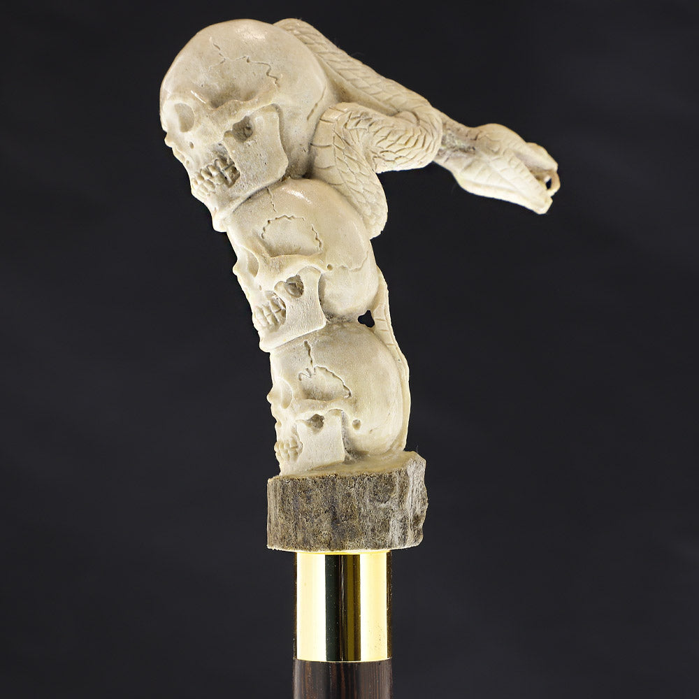 Cycle of Life Skull/Snake Bone Handle Walking Cane w/Custom Shaft and Collar Bone Handles - Tophatter Daily Deals