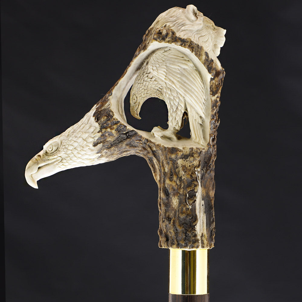 Warriors Eagle/Lion Intricate Carved Bone Handle Collector Cane w/Custom Shaft and Collar Bone Handles - Tophatter Daily Deals
