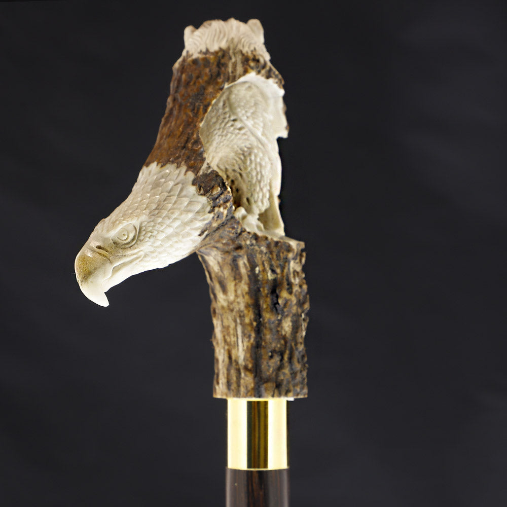 Warriors Eagle/Lion Intricate Carved Bone Handle Collector Cane w/Custom Shaft and Collar Bone Handles - Tophatter Daily Deals
