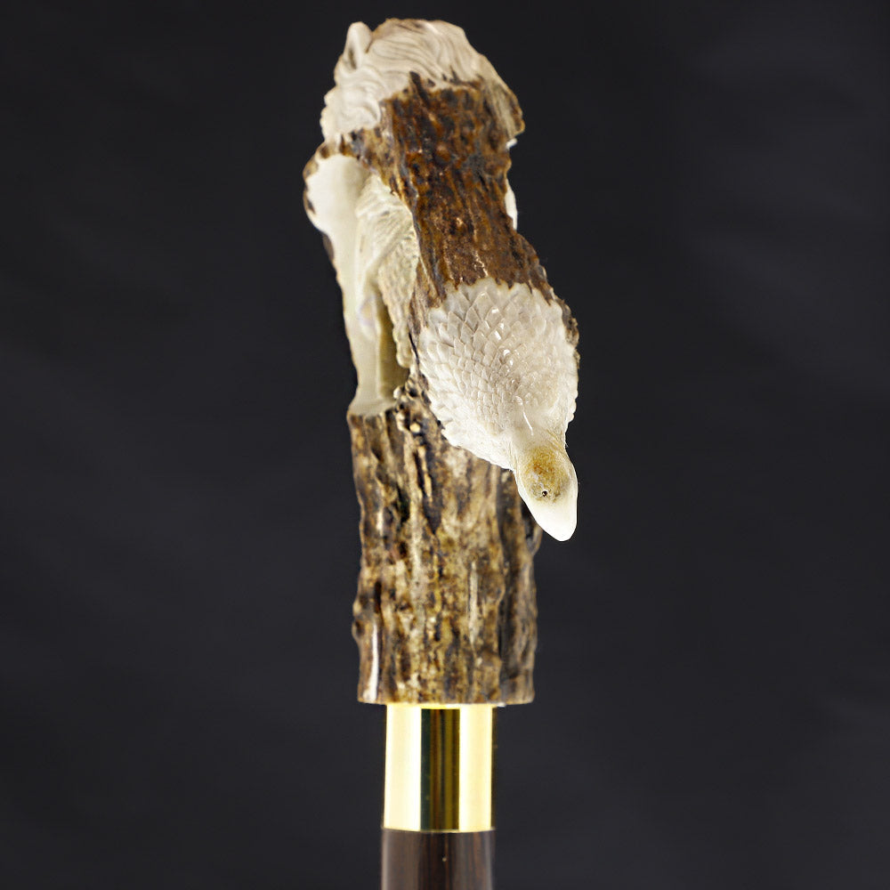 Warriors Eagle/Lion Intricate Carved Bone Handle Collector Cane w/Custom Shaft and Collar Bone Handles - Tophatter Daily Deals