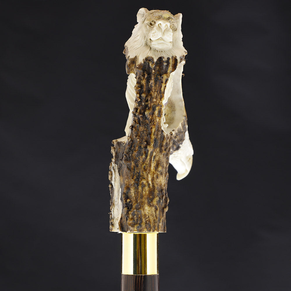 Warriors Eagle/Lion Intricate Carved Bone Handle Collector Cane w/Custom Shaft and Collar Bone Handles - Tophatter Daily Deals