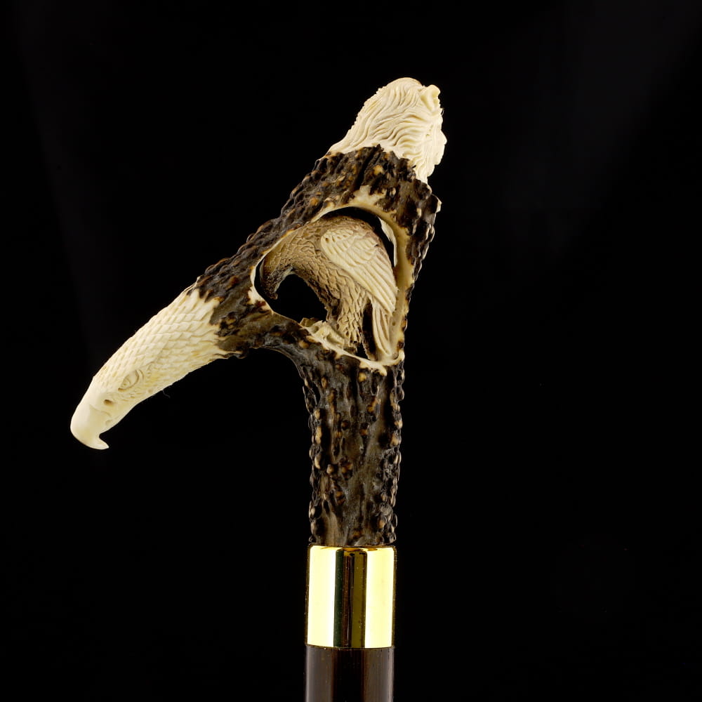 Warriors Eagle/Lion Bone Handle Walking Cane w/Custom Shaft and Collar Bone Handles - Tophatter Daily Deals