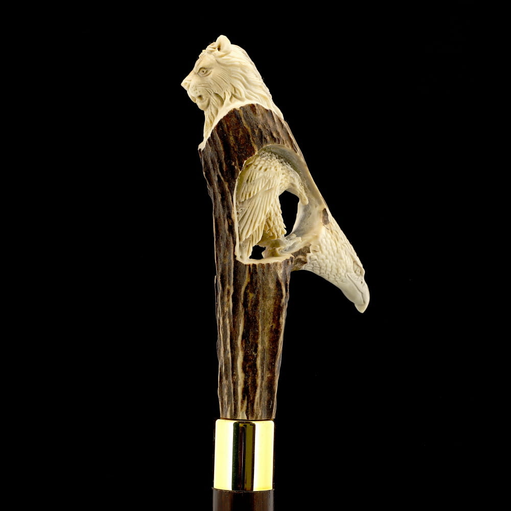Command Attention: Warriors Eagle/Lion Bone Handle Walking Cane with Custom Shaft and Collar Bone Handles - Tophatter Daily Deals