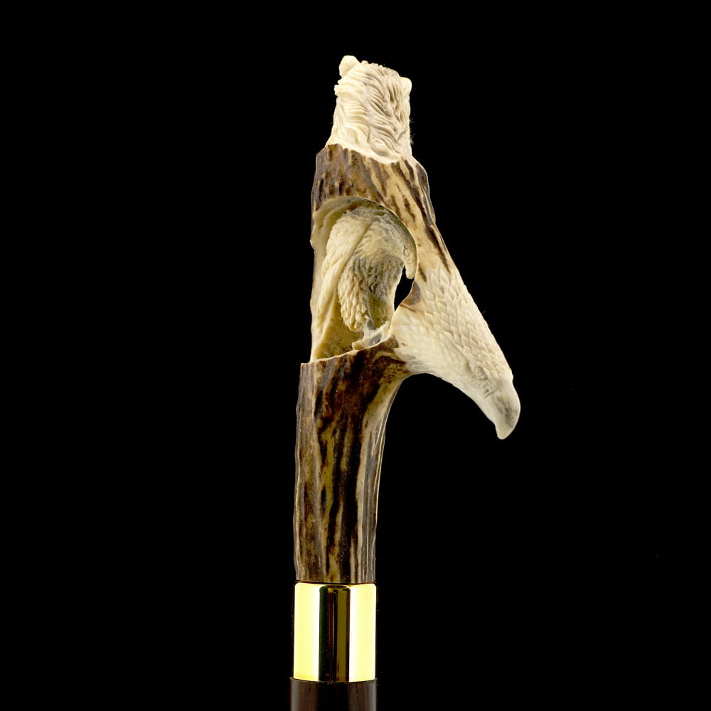 Command Attention: Warriors Eagle/Lion Bone Handle Walking Cane with Custom Shaft and Collar Bone Handles - Tophatter Daily Deals