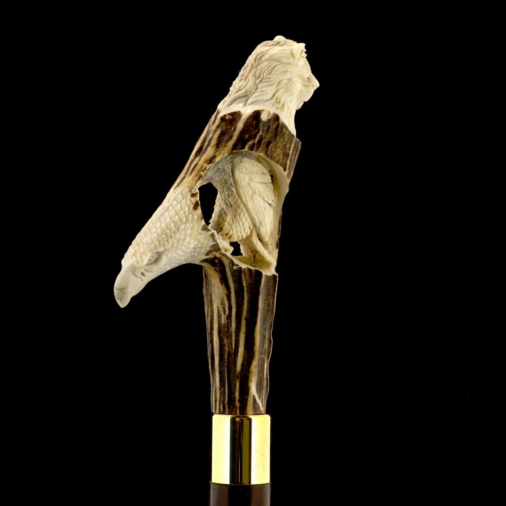 Command Attention: Warriors Eagle/Lion Bone Handle Walking Cane with Custom Shaft and Collar Bone Handles - Tophatter Daily Deals