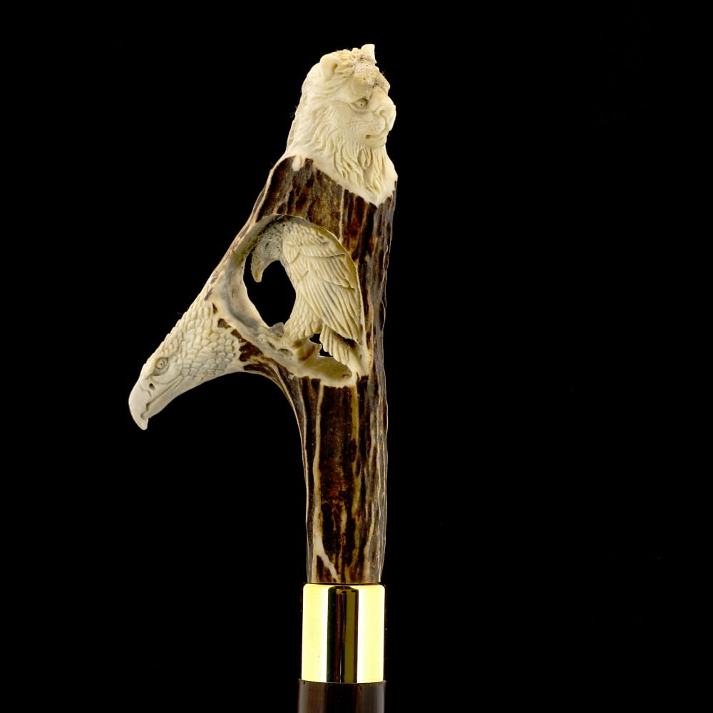 Command Attention: Warriors Eagle/Lion Bone Handle Walking Cane with Custom Shaft and Collar Bone Handles - Tophatter Daily Deals