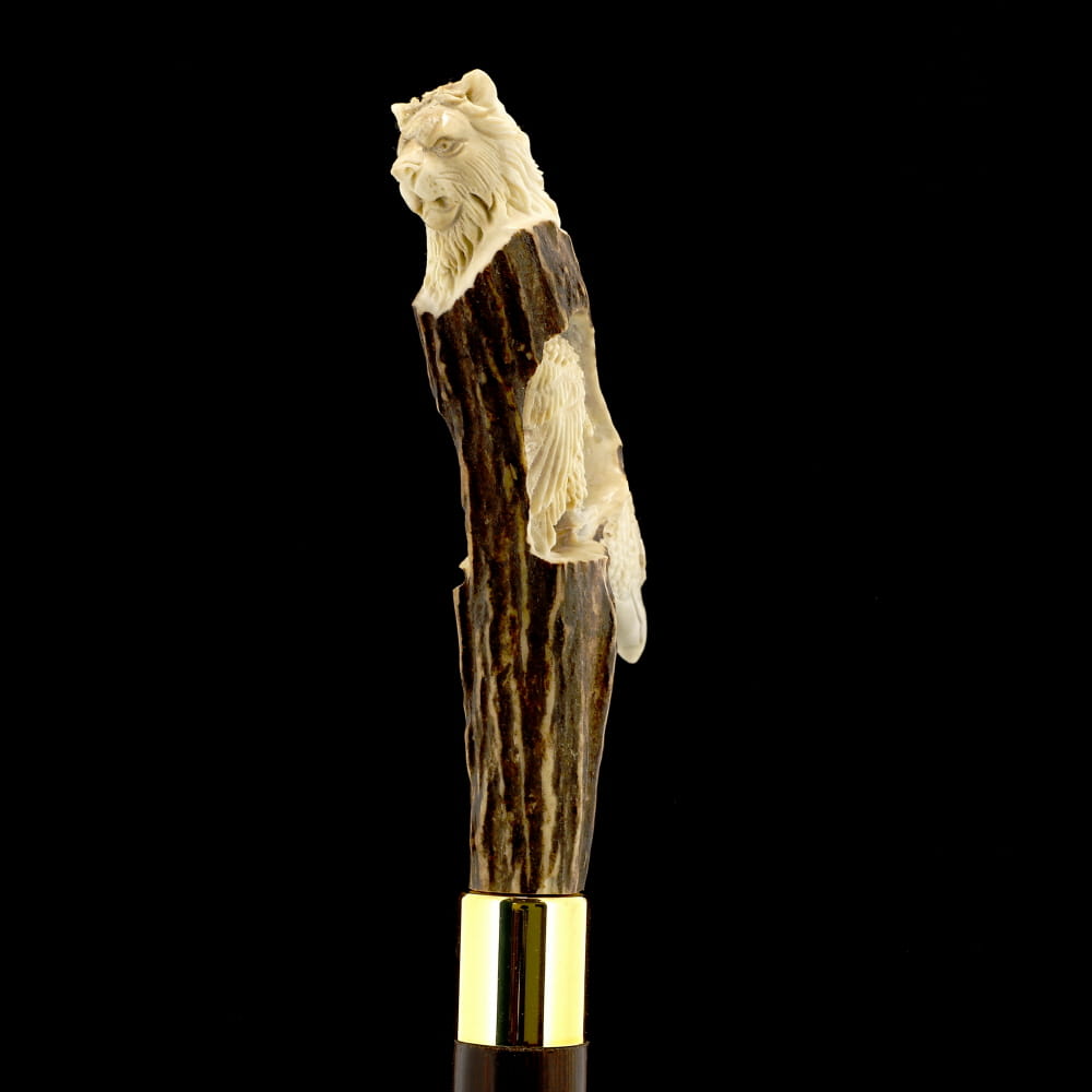 Command Attention: Warriors Eagle/Lion Bone Handle Walking Cane with Custom Shaft and Collar Bone Handles - Tophatter Daily Deals