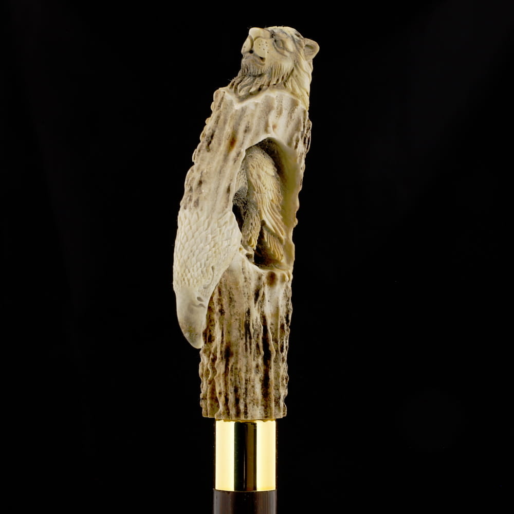 Carved Warriors Eagle/Lion Bone Handle Cane - Limited Supply Bone Handles - Tophatter Daily Deals