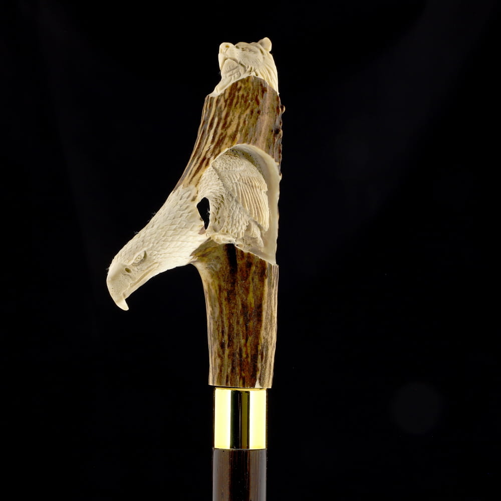 Warriors Eagle/Lion Bone Handle Walking Cane w/Custom Shaft and Collar Bone Handles - Tophatter Daily Deals