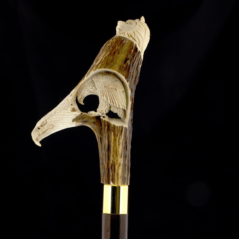Warriors Eagle/Lion Bone Handle Walking Cane w/Custom Shaft and Collar Bone Handles - Tophatter Daily Deals